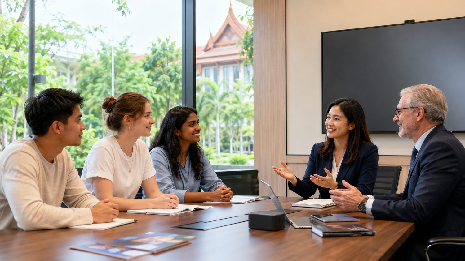 International students in a pre-arranged admissions meeting with university staff in Thailand